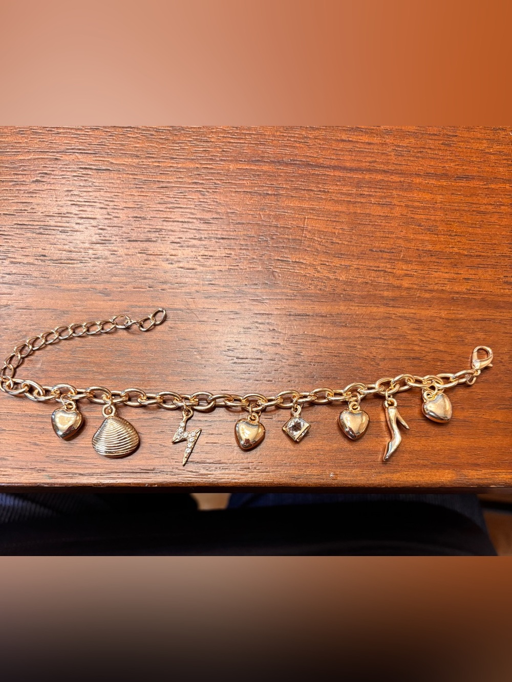New adjustableGold-Tone Charm Bracelet bling gem, Lightning, High Heel